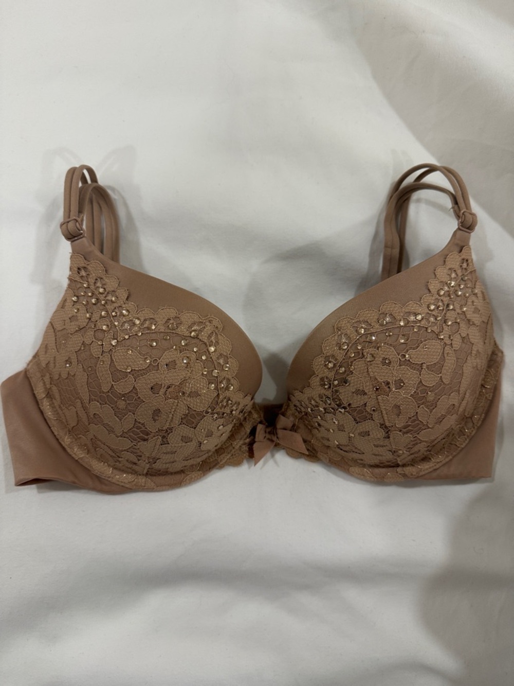 Victoria's Secret Beige Lace Push-Up Bra with Gem Detail